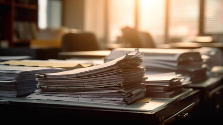 Documentos empilhados de ação civil pública